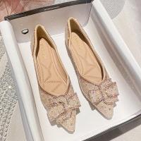 Polyester Pointed Flat Shoes hardwearing & with rhinestone Pair