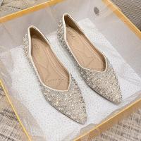 Polyester Pointed Flat Shoes hardwearing & with rhinestone Apricot Pair
