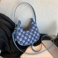 PU Leather & Denim Easy Matching Shoulder Bag attached with hanging strap plaid PC