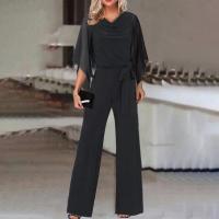 Polyester Straight Long Jumpsuit see through look & loose stretchable Solid Set