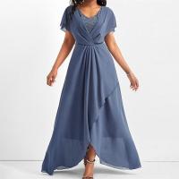 Chiffon Waist-controlled One-piece Dress double layer & breathable Solid blue PC