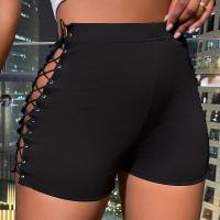 Polyester Slim Shorts lift the hip patchwork Solid black PC