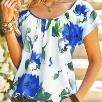 Polyester Plus Size Women Short Sleeve T-Shirts & loose printed floral PC