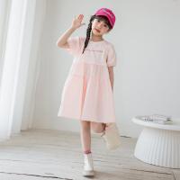 Cotton Princess Girl One-piece Dress patchwork letter pink PC
