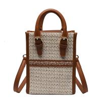 Straw & PU Leather Box Bag Handbag attached with hanging strap PC