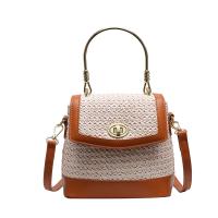 Straw & PU Leather Box Bag Handbag soft surface & attached with hanging strap Solid PC