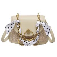 Straw & PU Leather with silk scarf Handbag soft surface Solid PC