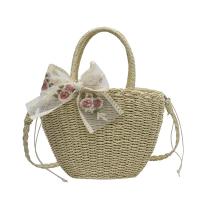 Straw Handbag attached with hanging strap Solid PC