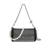 Suede Easy Matching Shoulder Bag with chain & with rhinestone Plastic Pearl black PC