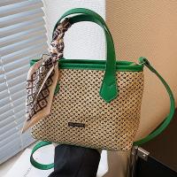 Straw & PU Leather Easy Matching & Weave Handbag attached with hanging strap PC