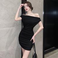 Cotton Slim & High Waist Sexy Package Hip Dresses backless & off shoulder patchwork Solid PC