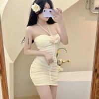 Cotton Slim & High Waist Sexy Package Hip Dresses backless & off shoulder patchwork patchwork PC