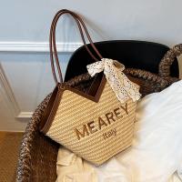 Straw Easy Matching Woven Shoulder Bag large capacity PU Leather letter PC