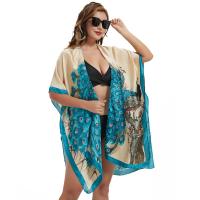 Polyester Swimming Cover Ups irregular & sun protection & loose printed peacock feather pattern blue PC