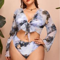 Polyester Plus Size Bikini backless & three piece printed Set
