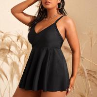 Polyester Plus Size Swimming Skirt deep V & backless stretchable Solid black PC