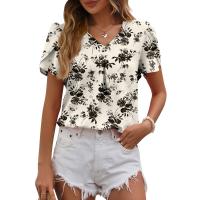 Polyester Soft Women Short Sleeve Shirt & loose & breathable printed PC
