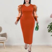Polyester Slim & Plus Size Sexy Package Hip Dresses patchwork Solid PC