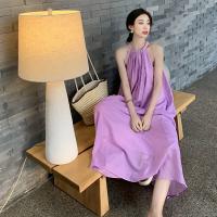 Mixed Fabric Beach Dress One-piece Dress backless & loose Solid purple PC