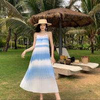 Polyester Beach Dress One-piece Dress double layer Solid blue PC