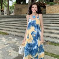 Polyester Straight One-piece Dress slimming & loose blue PC