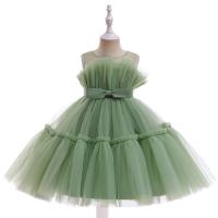 Polyester Slim & Princess & High Waist Girl One-piece Dress see through look & large hem design patchwork Solid PC