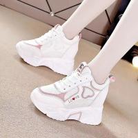 Mesh Fabric & Rubber & PU Leather heighten Women Sport Shoes hardwearing & breathable Plastic Injection Pair