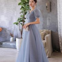 Polyester floor-length Long Evening Dress  & breathable Solid blue PC