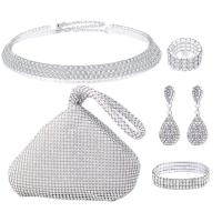 Zinc Alloy Easy Matching Clutch Bag five piece & with rhinestone Solid silver Set