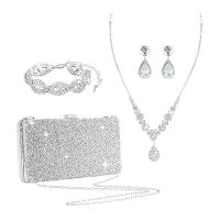 Nylon Evening Party Clutch Bag four piece & with rhinestone Solid silver Set
