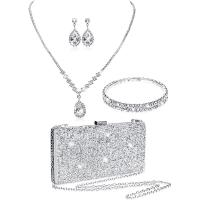 Nylon Easy Matching Clutch Bag four piece & with rhinestone Solid silver Set