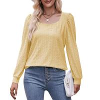 Polyester Soft Women Long Sleeve T-shirt & loose & breathable jacquard Solid PC
