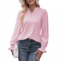 Polyester Women Long Sleeve Blouses slimming & loose & breathable jacquard Solid PC