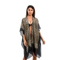 Polyester Swimming Cover Ups can be use as shawl & irregular & sun protection printed leopard black : PC
