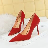 Silk & PU Leather Stiletto High-Heeled Shoes pointed toe Pair