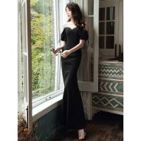 Polyethylene fiber-Ethylene Slim & Mermaid Long Evening Dress patchwork Solid black PC
