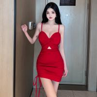 Spandex Waist-controlled & Slim & High Waist Sexy Package Hip Dresses deep V & hollow patchwork Solid PC