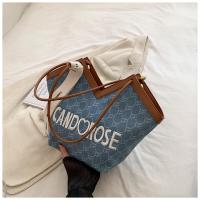 PU Leather & Denim Tote Bag & Easy Matching Shoulder Bag large capacity letter PC