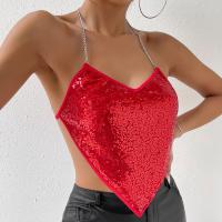Sequin & Polyester Camisole backless & skinny red PC