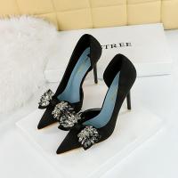 Cloth & PU Leather Stiletto High-Heeled Shoes & with rhinestone black Pair