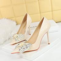 Patent Leather & PU Leather Stiletto High-Heeled Shoes & with rhinestone Pair