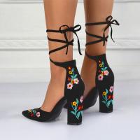 Cloth & PU Leather chunky High-Heeled Shoes hardwearing & anti-skidding floral Pair