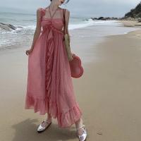 Polyester Slim Slip Dress backless pink PC