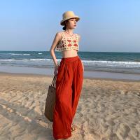 Polyester High Waist Women Long Trousers & loose red PC