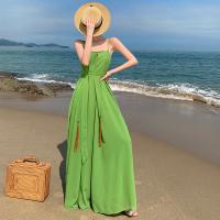 Polyester Wide Leg Trousers Long Jumpsuit & loose green PC