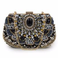 Metal & Polyester hard-surface & Easy Matching Clutch Bag with chain & with rhinestone black PC