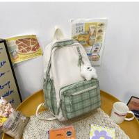 Cotton Linen & Nylon Easy Matching Backpack large capacity plaid PC