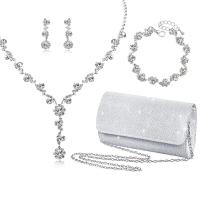 PU Leather Easy Matching Clutch Bag with chain & four piece & attached with hanging strap & with rhinestone Solid silver PC