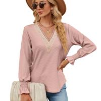 Cotton lace Women Long Sleeve T-shirt & loose & breathable Cotton Solid PC