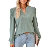 Cotton Soft Women Long Sleeve T-shirt slimming jacquard Solid PC